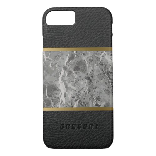 Black Leather  Gray Marble Texture Print iPhone 87 Case