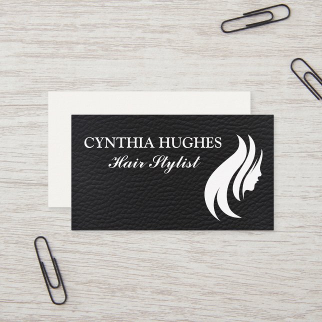 Black Leather | Hair Logo Business Card (Front/Back In Situ)