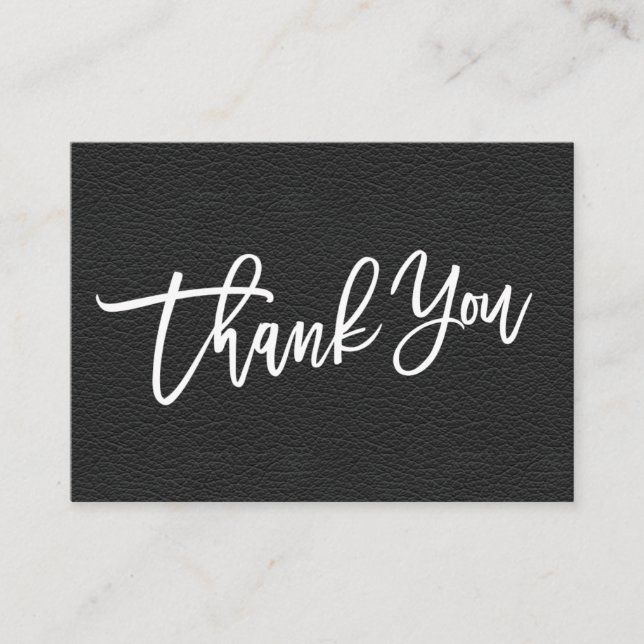 Black Leather hand written Thank you customer Enclosure Card (Front)