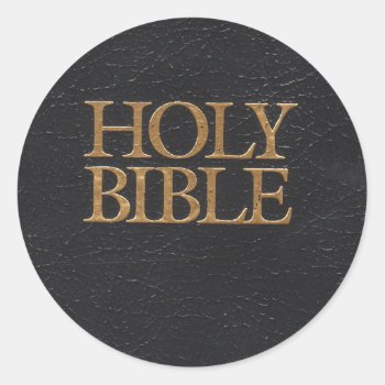 Black Leather Holy Bible Cover Classic Round Sticker by EnhancedImages at Zazzle