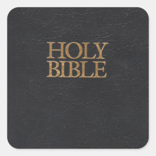 Black Leather Holy Bible Cover Square Sticker
