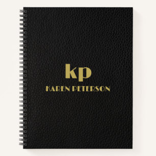 Black Leather Image Custom Gold Typography Notebook