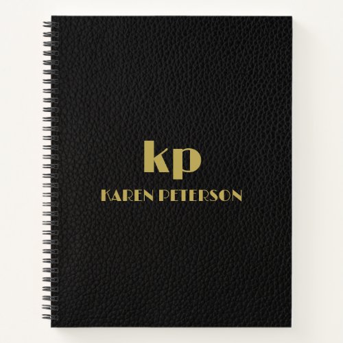 Black Leather Image Custom Gold Typography Notebook