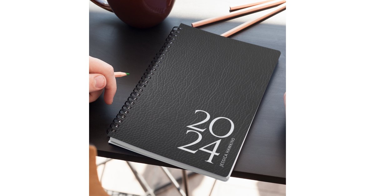 Black Leather Image Personal 202x Weekly Planner Zazzle