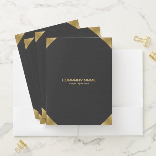 Black leather image print with gold accents pocket folder