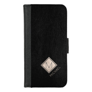 Black Leather Ivory Diamond Name Monogrammed iPhone 8/7 Wallet Case
