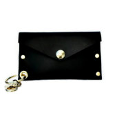 Black Leather Key Chain Cardholder w/Snap Closure (Front)