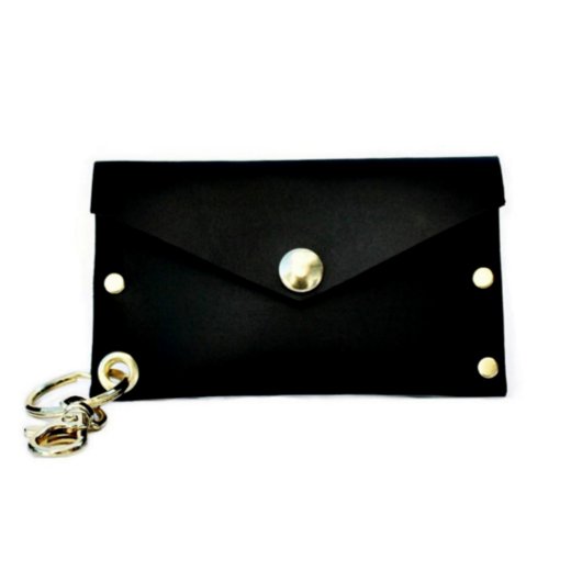 Black Leather Key Chain Cardholder w/Snap Closure (Front)
