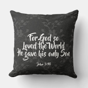 Black Leather Lace "For God Loved" Pillow