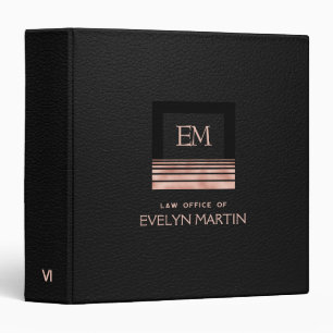 Black Leather Law Office with Rose Gold Monogram 3 Ring Binder