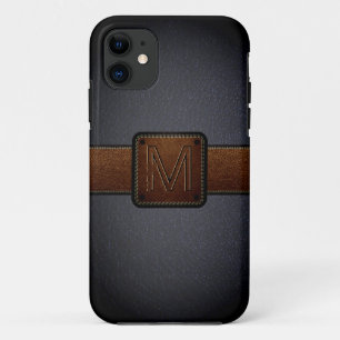 Black Leather Look Brown Tag iPhone 11 Case