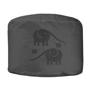 Black Leather Look Elephant Illustration 2 Pouf