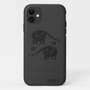 Black Leather Look Elephant Illustration iPhone 11 Case