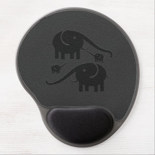 Black Leather Look Elephant Illustration Gel Mouse Pad