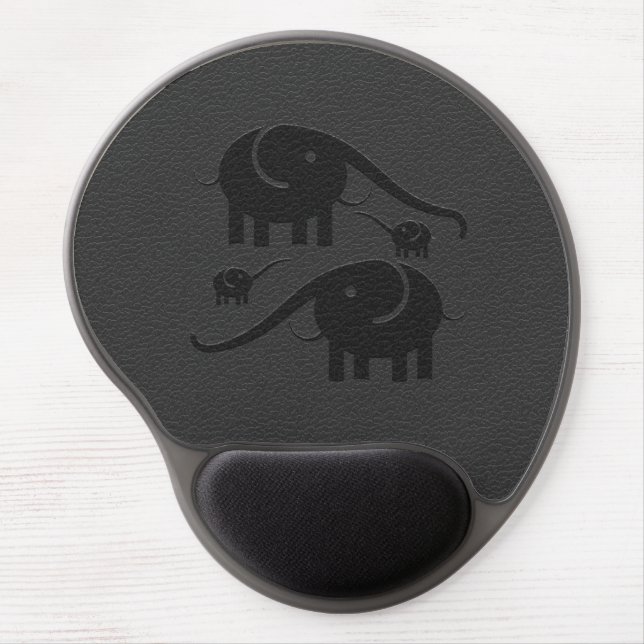 Black Leather Look Elephant Illustration Gel Mouse Pad (Front)