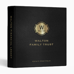 Black Leather Look Gold Monogram Keepsake 3 Ring Binder