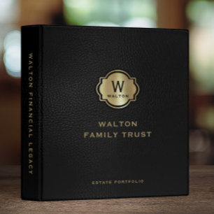 Black Leather Look Gold Monogram Keepsake 3 Ring Binder