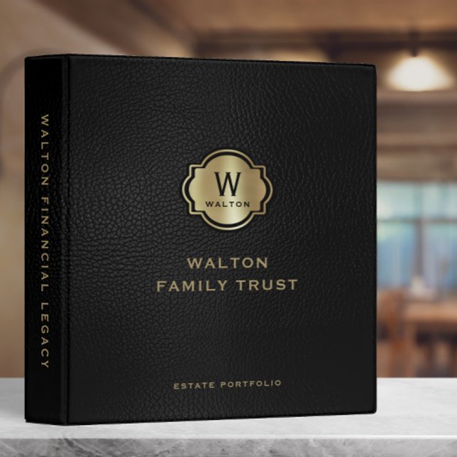 Black Leather Look Gold Monogram Keepsake 3 Ring Binder (Creator Uploaded)