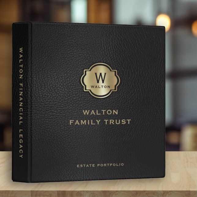 Black Leather Look Gold Monogram Keepsake 3 Ring Binder (Creator Uploaded)