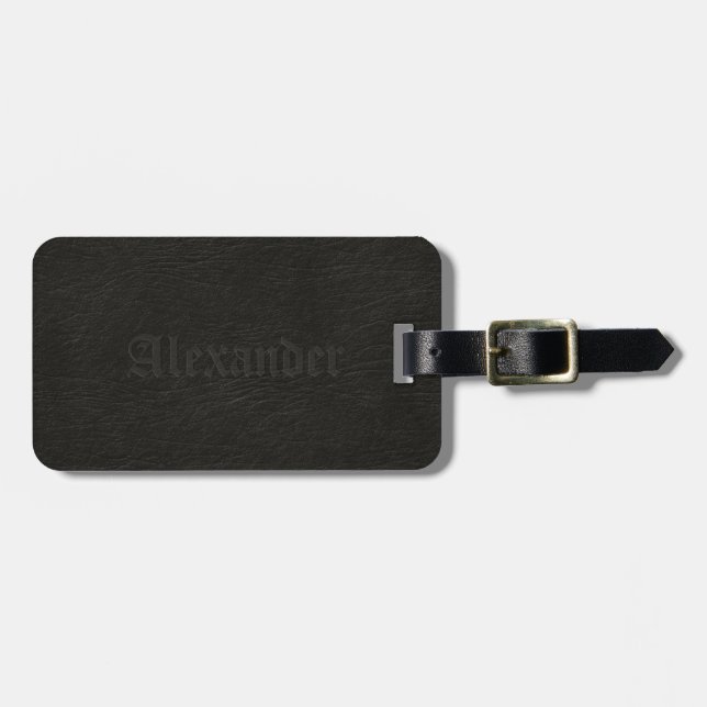 Black Leather Look Luggage Tag (Front Horizontal)
