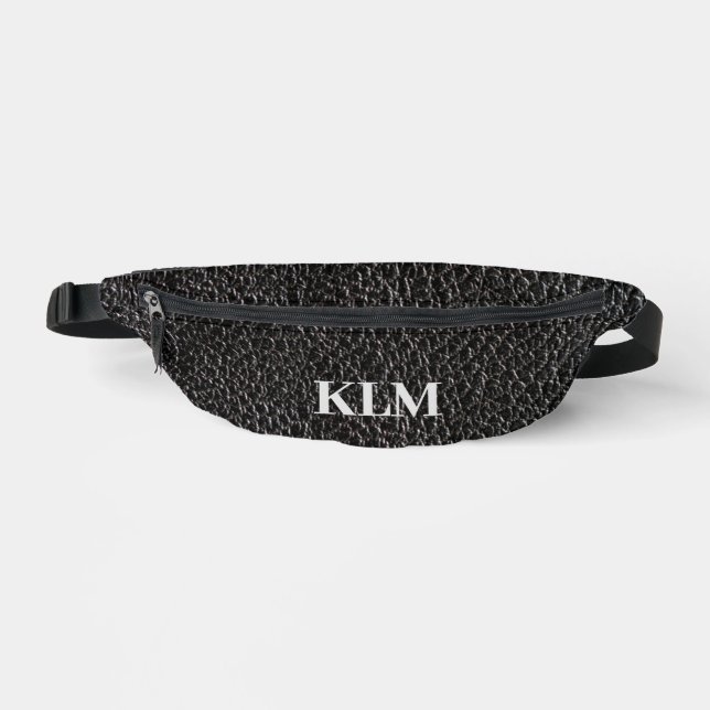 Black leather look monogram fanny pack (Front)