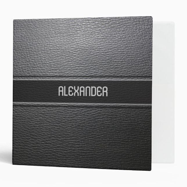Black Leather Look Pattern-Template 3 Ring Binder (Front/Inside)