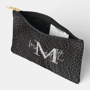 Black leather look personalized accessory pouch