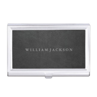 Business Card Holders Cases Zazzle Black Leather Look Personalized Business Card Holder