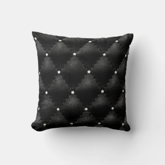 Black Leather Looking Quilt Tiny Flower Throw Pillow