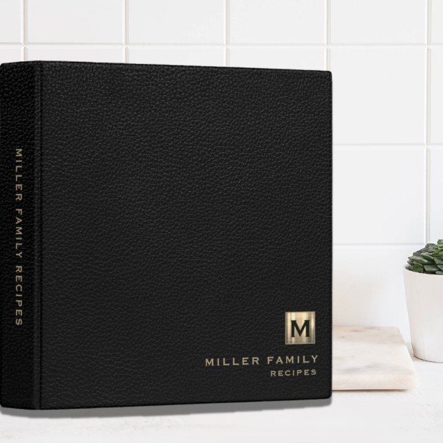 Black Leather Luxury Gold Initial Family Recipes 3 Ring Binder (Creator Uploaded)