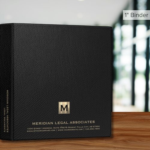 Black Leather Luxury Gold Initial Logo 3 Ring Binder