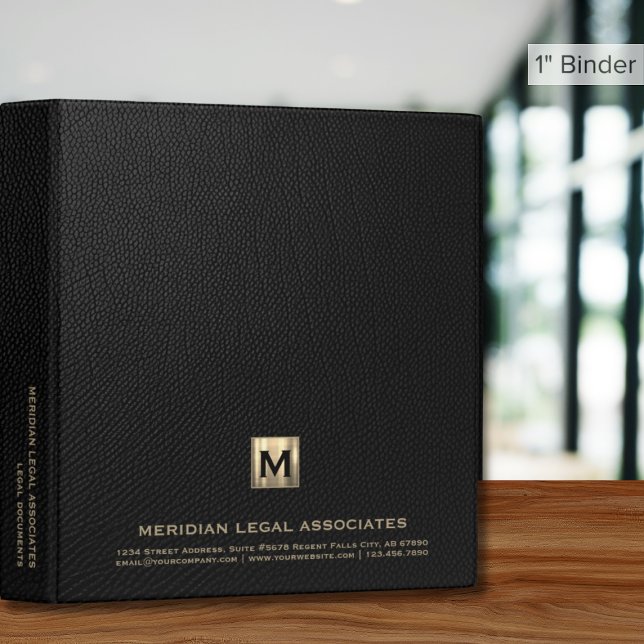 Black Leather Luxury Gold Initial Logo 3 Ring Binder (Creator Uploaded)
