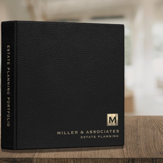 Black Leather Luxury Gold Initial Logo 3 Ring Binder (Creator Uploaded)