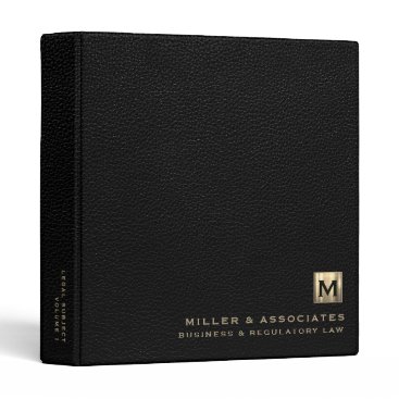 Black Leather Luxury Gold Initial Logo 3 Ring Binder