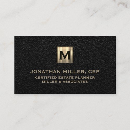 Black Leather Luxury Gold Initial Logo Business Card