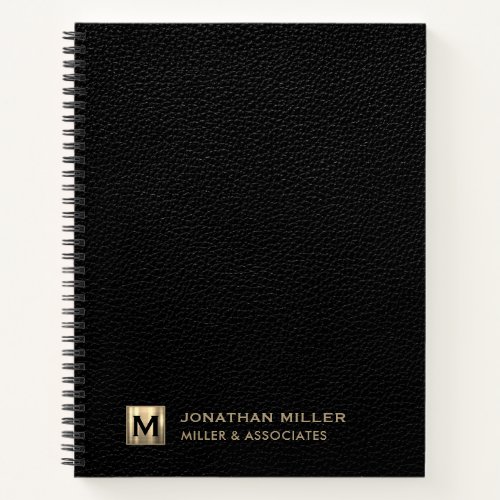 Black Leather Luxury Gold Initial Logo Notebook