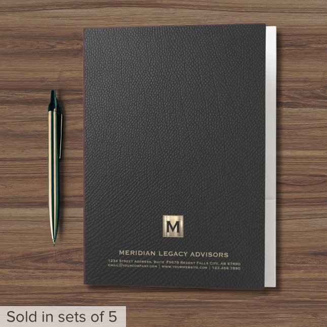 Black Leather Luxury Gold Initial Logo Pocket Folder (Creator Uploaded)