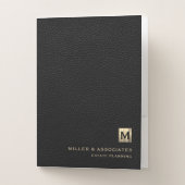 Black Leather Luxury Gold Initial Logo Pocket Folder | Zazzle
