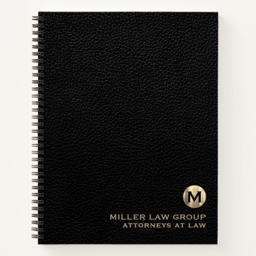Black Leather Luxury Gold Initial Logo Spiral Notebook