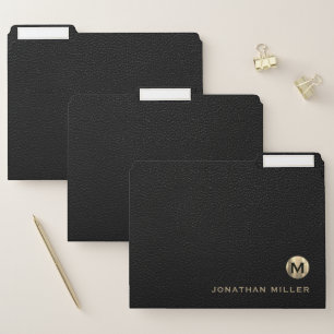 Black Leather Luxury Gold Monogram File Folder