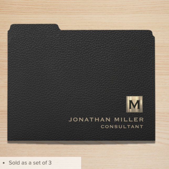 Black Leather Luxury Gold Monogram File Folder (Creator Uploaded)