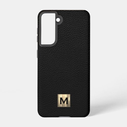 Black Leather Luxury Gold Monogram Samsung Galaxy S21 Case