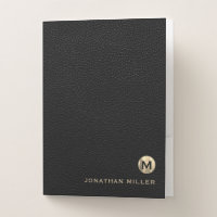 Black Leather Luxury Gold Round Monogram