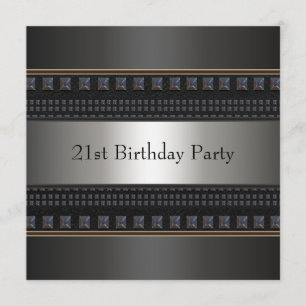 Black Leather Mans 21st Birthday Party Invitation