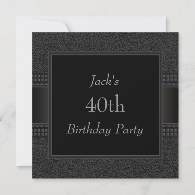 Black Leather Mans 40th Birthday Party Invitation (Front)