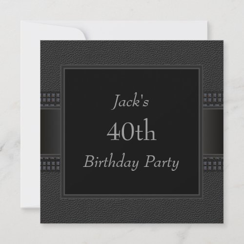 Black Leather Mans 40th Birthday Party Announcements
