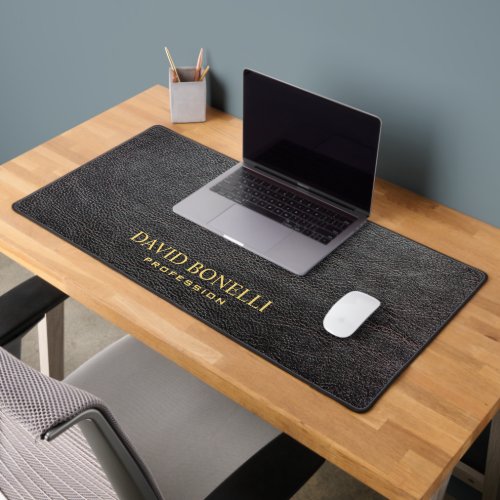 BLACK Leather Masculine Personalized Elegant NAME Desk Mat