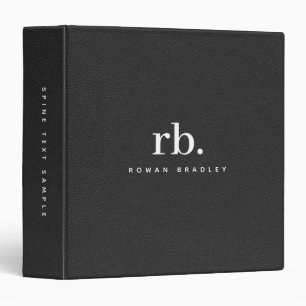 Black Leather Minimalist Personalized Monogram 3 Ring Binder