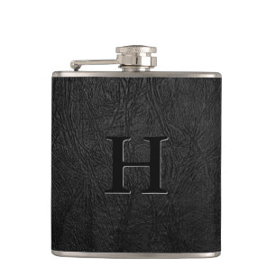 Black Leather Monogram Flask
