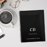 Black leather monogram initials 2025 planner<br><div class="desc">A black faux leather photo as background and white text. Personalize and add your monogram initials,  name and a title year.</div>